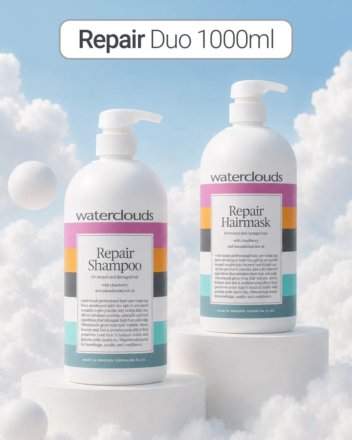 Kampanjbanner för Waterclouds Repair Shampoo 1000ml & Repair Hairmask 1000ml